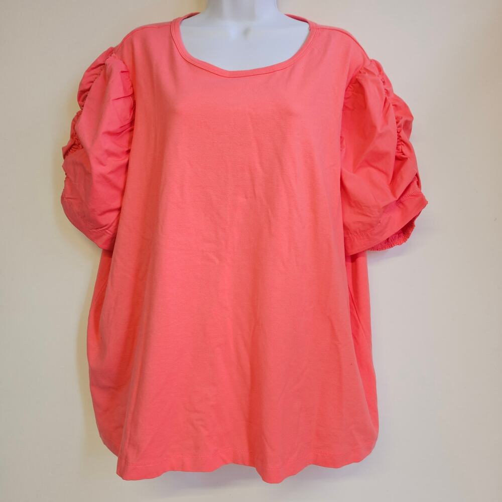 Lane‎ Bryant Pink Puff Sleeve Top Size 22/24 NWT Classic Minimalist Casual